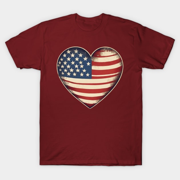 Vintage USA Flag Heart Shaped T-Shirt by SOS@ddicted